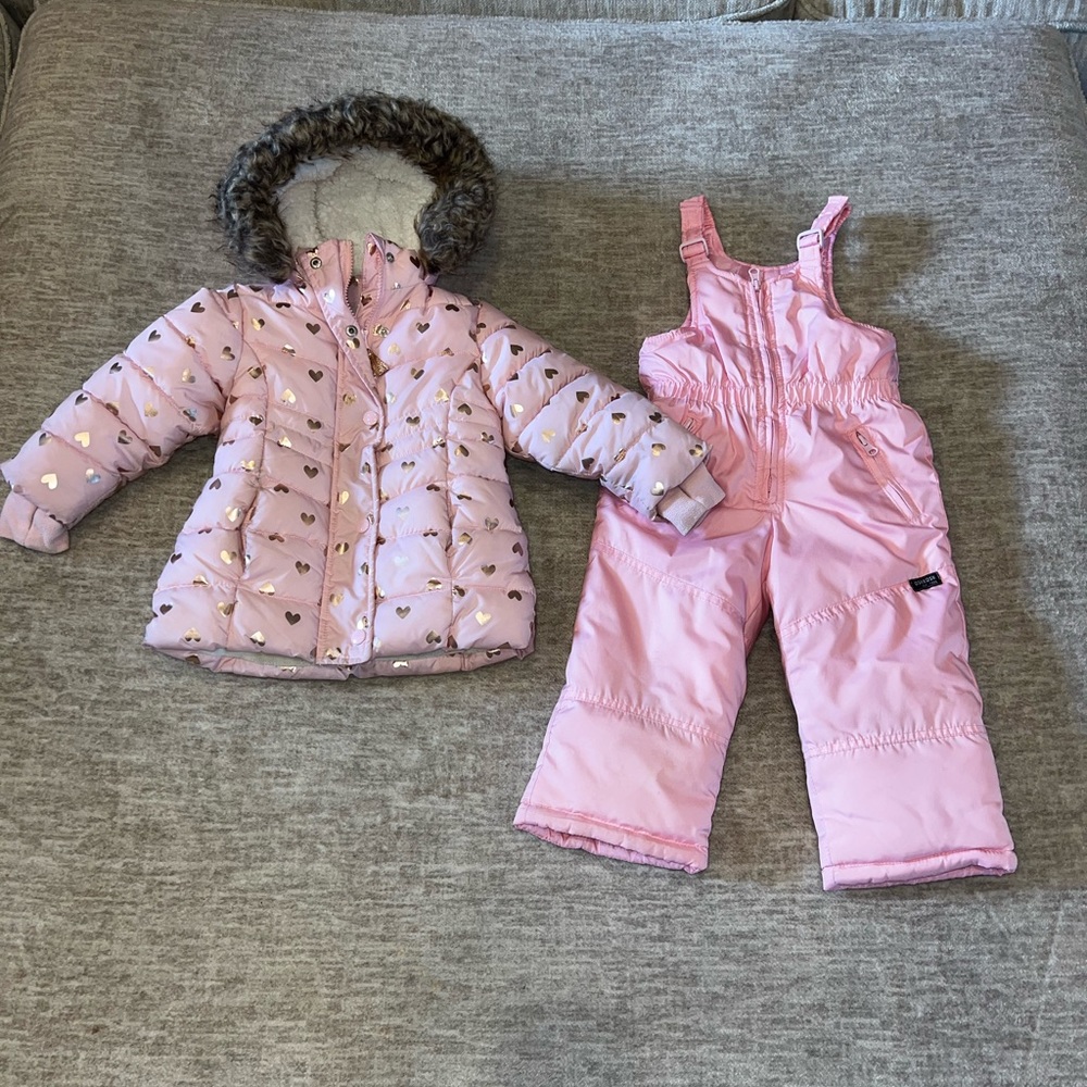 2T pink snowsuit bibs overalls winter coat